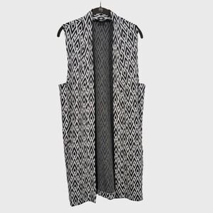Fair Child Geometric Print Open Front Long Vest Coat, Size S